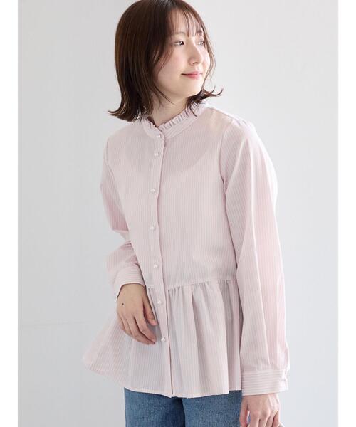 Te chichi（テチチ）の「パール釦スタンドフリルペプラムブラウス（シャツ/ブラウス・レディース・グレー/オフホワイト/サックスブルー/ピンク・F）」の11枚目の写真