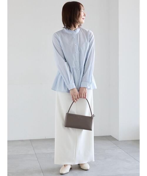 Te chichi（テチチ）の「パール釦スタンドフリルペプラムブラウス（シャツ/ブラウス・レディース・グレー/オフホワイト/サックスブルー/ピンク・F）」の12枚目の写真