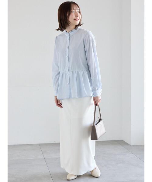 Te chichi（テチチ）の「パール釦スタンドフリルペプラムブラウス（シャツ/ブラウス・レディース・グレー/オフホワイト/サックスブルー/ピンク・F）」の13枚目の写真