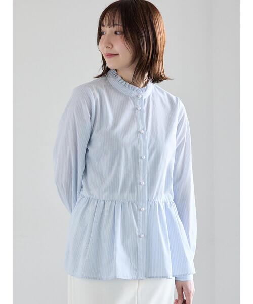 Te chichi（テチチ）の「パール釦スタンドフリルペプラムブラウス（シャツ/ブラウス・レディース・グレー/オフホワイト/サックスブルー/ピンク・F）」の14枚目の写真
