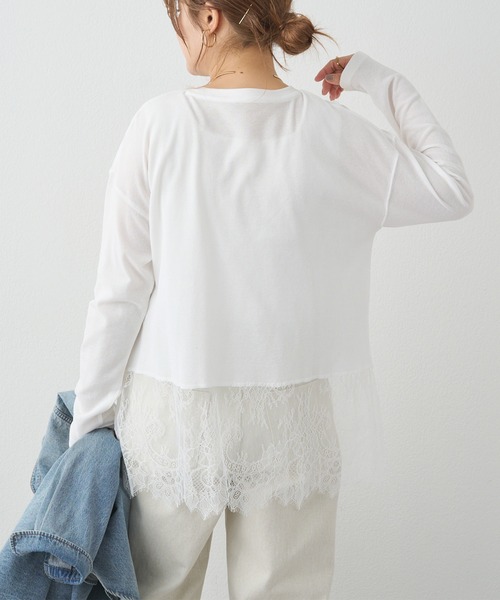 PUAL CE CIN（ピュアルセシン）の「レースヘムシアーワッフルカットソー（Tシャツ/カットソー・レディース・ブラック/オフホワイト・FREE）」の10枚目の写真