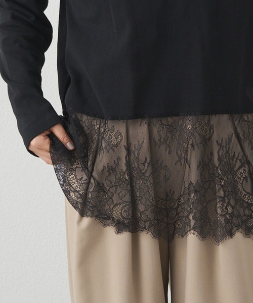 PUAL CE CIN（ピュアルセシン）の「レースヘムシアーワッフルカットソー（Tシャツ/カットソー・レディース・ブラック/オフホワイト・FREE）」の14枚目の写真