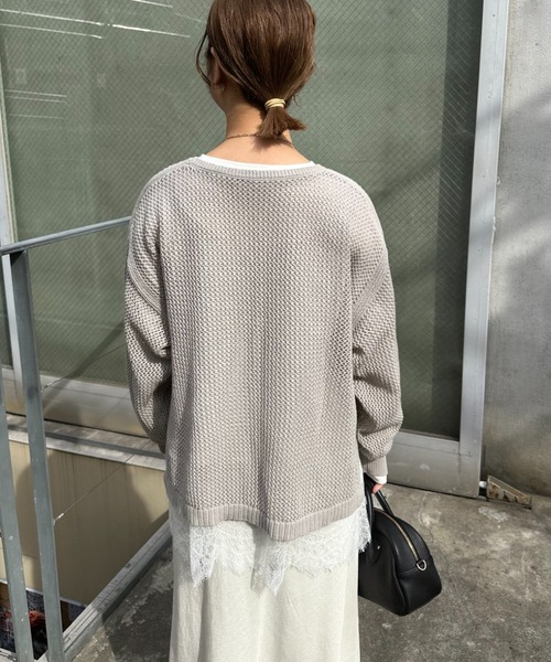 PUAL CE CIN（ピュアルセシン）の「レースヘムシアーワッフルカットソー（Tシャツ/カットソー・レディース・ブラック/オフホワイト・FREE）」の4枚目の写真