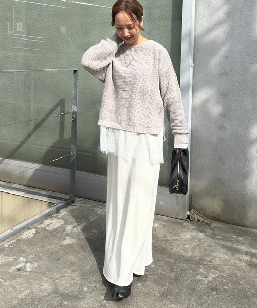 PUAL CE CIN（ピュアルセシン）の「レースヘムシアーワッフルカットソー（Tシャツ/カットソー・レディース・ブラック/オフホワイト・FREE）」の5枚目の写真