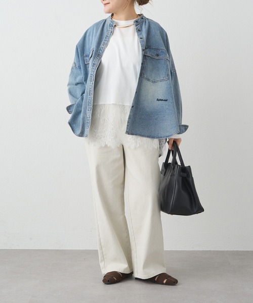 PUAL CE CIN（ピュアルセシン）の「レースヘムシアーワッフルカットソー（Tシャツ/カットソー・レディース・ブラック/オフホワイト・FREE）」の7枚目の写真