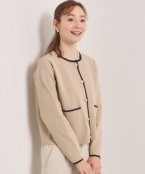 ITS'DEMO（イッツデモ）の「【入卒／手洗い可】配色ニットカーディガン（カーディガン/ボレロ・レディース・ライトベージュ/オフホワイト/ブラック・00）」の3枚目の写真