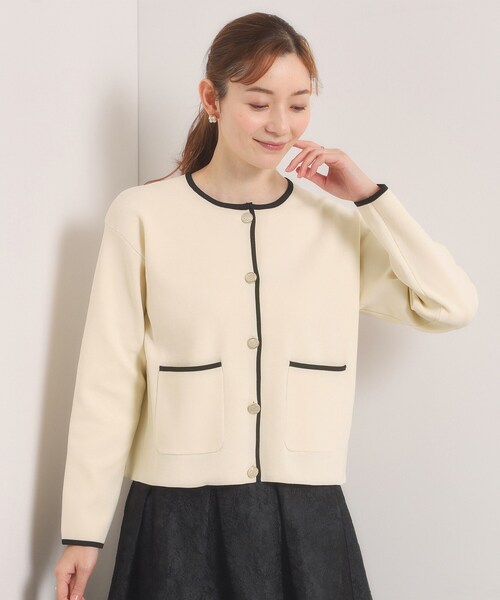 ITS'DEMO（イッツデモ）の「【入卒／手洗い可】配色ニットカーディガン（カーディガン/ボレロ・レディース・ライトベージュ/オフホワイト/ブラック・00）」の6枚目の写真