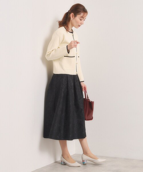 ITS'DEMO（イッツデモ）の「【入卒／手洗い可】配色ニットカーディガン（カーディガン/ボレロ・レディース・ライトベージュ/オフホワイト/ブラック・00）」の5枚目の写真