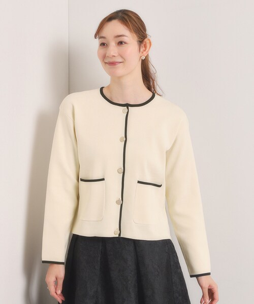 ITS'DEMO（イッツデモ）の「【入卒／手洗い可】配色ニットカーディガン（カーディガン/ボレロ・レディース・ライトベージュ/オフホワイト/ブラック・00）」の14枚目の写真