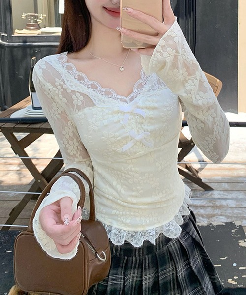 GLAMOROUS JANE(グラマラスジェーン)の「裾フリルリボン付レーストップス(Tシャツ/カットソー・レディース・ホワイト・L/M)」の11枚目の写真