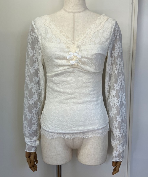 GLAMOROUS JANE(グラマラスジェーン)の「裾フリルリボン付レーストップス(Tシャツ/カットソー・レディース・ホワイト・L/M)」の8枚目の写真