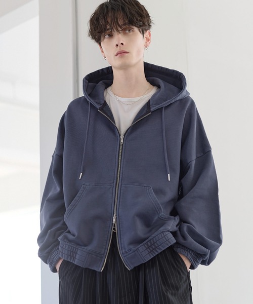 ETELIO（エテリオ）の「ヘビーウェイトリブデザインダブルジップパーカー（パーカー・メンズ・ネイビー/ブラック/ワイン/グレー・S/M/L/XL）」の3枚目の写真