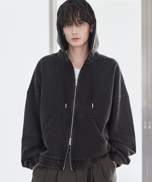 ETELIO（エテリオ）の「ヘビーウェイトリブデザインダブルジップパーカー（パーカー・メンズ・ネイビー/ブラック/ワイン/グレー・S/M/L/XL）」の6枚目の写真