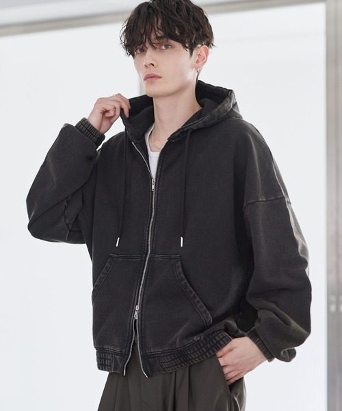 ETELIO（エテリオ）の「ヘビーウェイトリブデザインダブルジップパーカー（パーカー・メンズ・ネイビー/ブラック/ワイン/グレー・S/M/L/XL）」の7枚目の写真