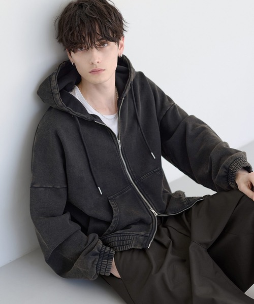 ETELIO（エテリオ）の「ヘビーウェイトリブデザインダブルジップパーカー（パーカー・メンズ・ネイビー/ブラック/ワイン/グレー・S/M/L/XL）」の8枚目の写真