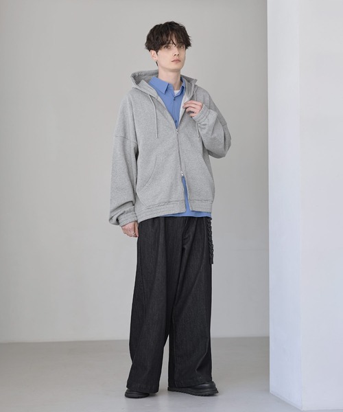 ETELIO（エテリオ）の「ヘビーウェイトリブデザインダブルジップパーカー（パーカー・メンズ・ネイビー/ブラック/ワイン/グレー・S/M/L/XL）」の19枚目の写真