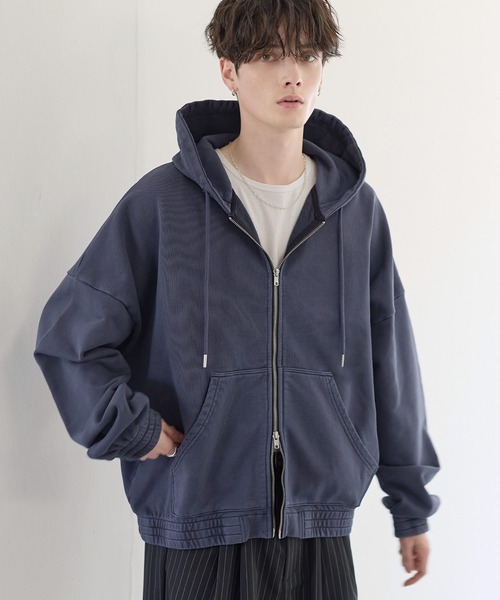 ETELIO（エテリオ）の「ヘビーウェイトリブデザインダブルジップパーカー（パーカー・メンズ・ネイビー/ブラック/ワイン/グレー・S/M/L/XL）」の22枚目の写真