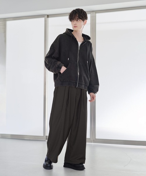 ETELIO（エテリオ）の「ヘビーウェイトリブデザインダブルジップパーカー（パーカー・メンズ・ネイビー/ブラック/ワイン/グレー・S/M/L/XL）」の9枚目の写真