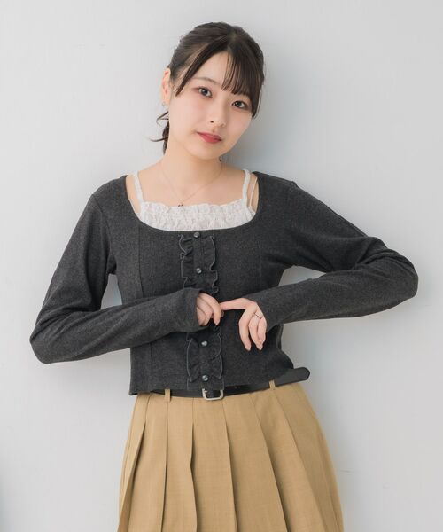 ems excite(エムズエキサイト)の「レースドッキングCT(Tシャツ/カットソー・レディース・チャコールグレー/ピンク/ナチュラル・FREE)」の12枚目の写真