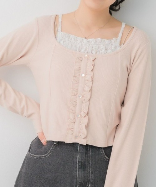 ems excite(エムズエキサイト)の「レースドッキングCT(Tシャツ/カットソー・レディース・チャコールグレー/ピンク/ナチュラル・FREE)」の3枚目の写真