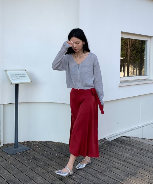Siel(シエル)の「サテンラップスカート(スカート・レディース・カーキ/グレー/ブラック/レッド・FREE)」の6枚目の写真