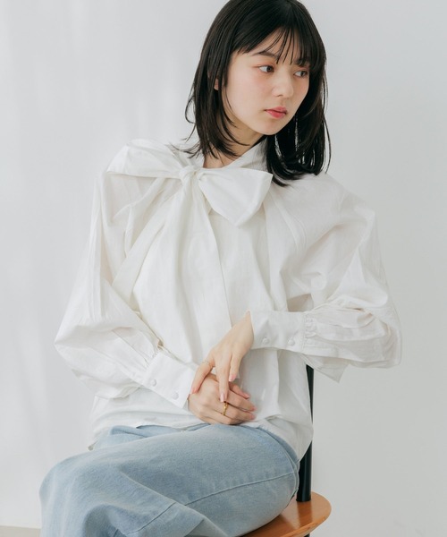 Heather(ヘザー)の「アソートボウタイブラウス 659577(シャツ/ブラウス・レディース・オフホワイト/ホワイト系その他/ブルー・FREE)」の1枚目の写真