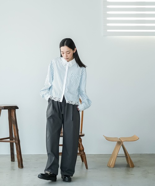 mili an deni(ミリアンデニ)の「襟レースストライプブラウス(シャツ/ブラウス・レディース・オフホワイト/サックスブルー・M)」の16枚目の写真