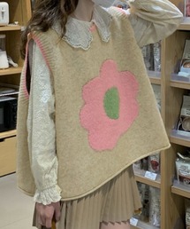 花柄ニットベスト