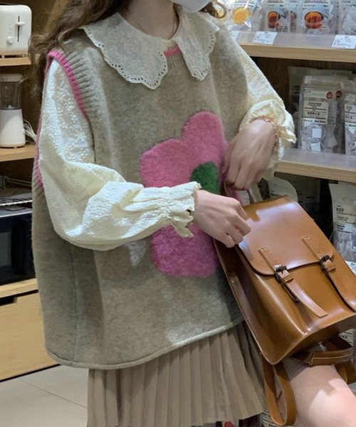 SHOUYO（ショウヨウ）の「花柄ニットベスト（ベスト・レディース・ベージュ/ピンク・M）」の10枚目の写真
