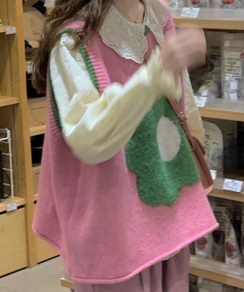 SHOUYO（ショウヨウ）の「花柄ニットベスト（ベスト・レディース・ベージュ/ピンク・M）」の11枚目の写真