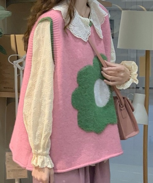 SHOUYO（ショウヨウ）の「花柄ニットベスト（ベスト・レディース・ベージュ/ピンク・M）」の12枚目の写真