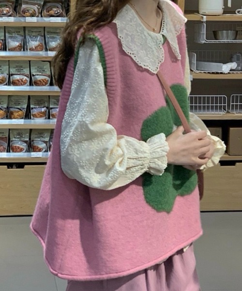 SHOUYO（ショウヨウ）の「花柄ニットベスト（ベスト・レディース・ベージュ/ピンク・M）」の13枚目の写真