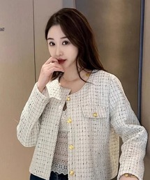 nonomi（ノノミ）の「ゴールドボタンノーカラーツイードジャケット（ノーカラージャケット）」