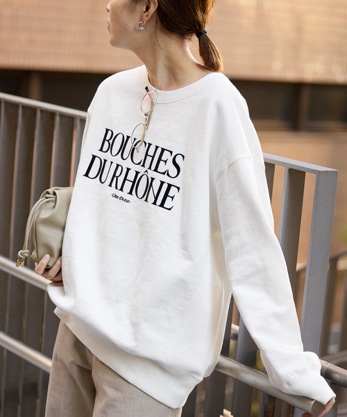 SLOBE IENA(スローブイエナ)の「《WEB限定/追加》フロッキープリントオーバースウェット(スウェット・レディース・ホワイト・FREE)」の1枚目の写真