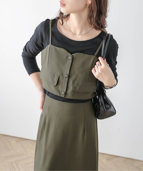 AMELY(エミリー)の「ショートビスチェ&スカートセットアップ(セットアップ・レディース・ブラック/カーキ/ライトベージュ/ベージュ・フリー)」の16枚目の写真