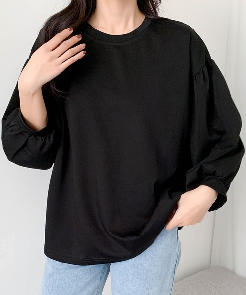LOWO(ロワ)の「ボリュームスリーブ トップス プルオーバー 長袖(Tシャツ/カットソー・レディース・ベージュ/ホワイト/ブラック/グレー・FREE)」の5枚目の写真