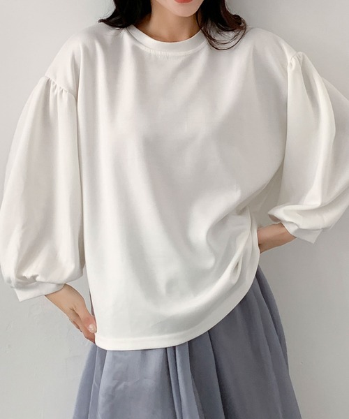 LOWO(ロワ)の「ボリュームスリーブ トップス プルオーバー 長袖(Tシャツ/カットソー・レディース・ベージュ/ホワイト/ブラック/グレー・FREE)」の10枚目の写真
