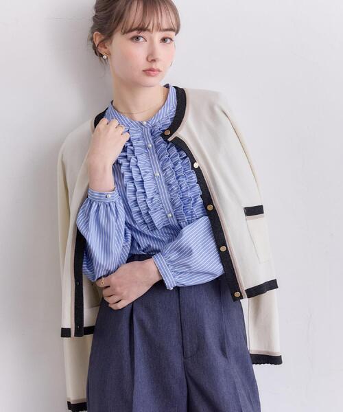 couture brooch(クチュールブローチ)の「【洗える・着映え】SPRING配色カーディガン(カーディガン/ボレロ・レディース・アイボリー/ブラック/ベビーピンク/グリーン系・36/38/40/42)」の1枚目の写真