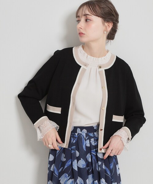 couture brooch(クチュールブローチ)の「【洗える・着映え】SPRING配色カーディガン(カーディガン/ボレロ・レディース・アイボリー/ブラック/ベビーピンク/グリーン系・36/38/40/42)」の2枚目の写真