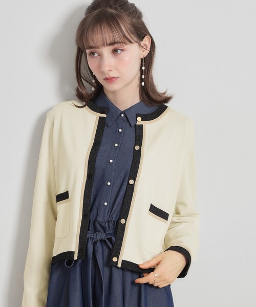 couture brooch(クチュールブローチ)の「【洗える・着映え】SPRING配色カーディガン(カーディガン/ボレロ・レディース・アイボリー/ブラック/ベビーピンク/グリーン系・36/38/40/42)」の8枚目の写真