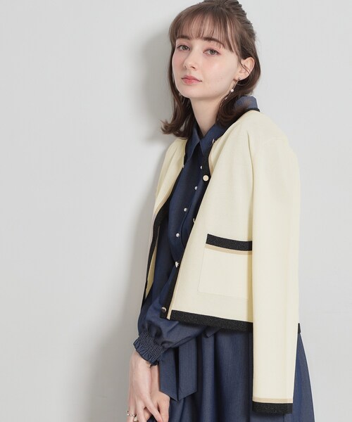 couture brooch(クチュールブローチ)の「【洗える・着映え】SPRING配色カーディガン(カーディガン/ボレロ・レディース・アイボリー/ブラック/ベビーピンク/グリーン系・36/38/40/42)」の10枚目の写真