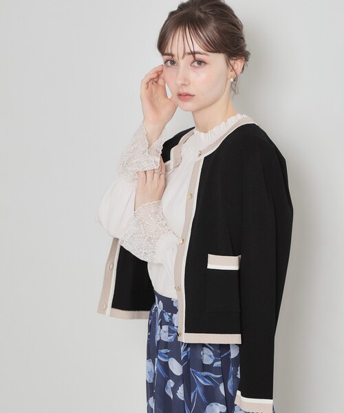 couture brooch(クチュールブローチ)の「【洗える・着映え】SPRING配色カーディガン(カーディガン/ボレロ・レディース・アイボリー/ブラック/ベビーピンク/グリーン系・36/38/40/42)」の20枚目の写真