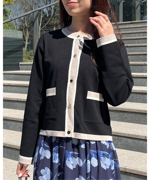 couture brooch(クチュールブローチ)の「【洗える・着映え】SPRING配色カーディガン(カーディガン/ボレロ・レディース・アイボリー/ブラック/ベビーピンク/グリーン系・36/38/40/42)」の1枚目の写真