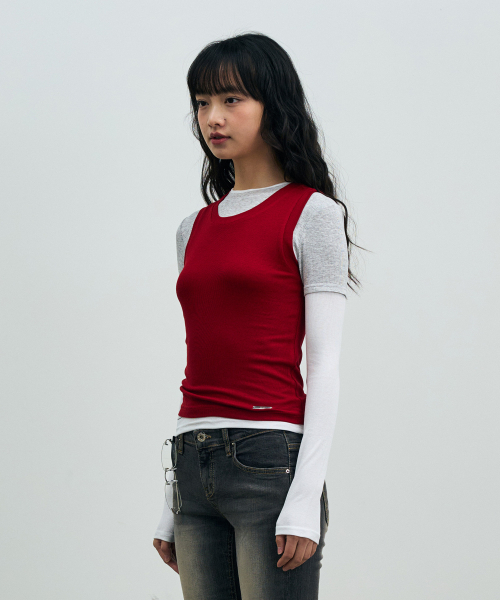 ARI(アリ)の「COMET LAYERED SLEEVE TOP / RED(Tシャツ/カットソー・レディース・レッド・FREE)」の8枚目の写真