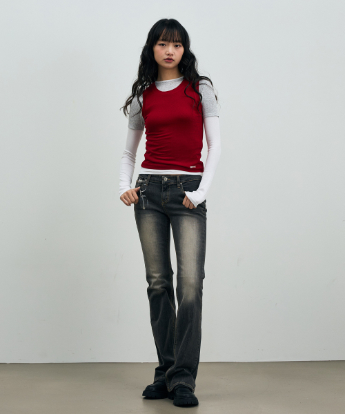 ARI(アリ)の「COMET LAYERED SLEEVE TOP / RED(Tシャツ/カットソー・レディース・レッド・FREE)」の6枚目の写真