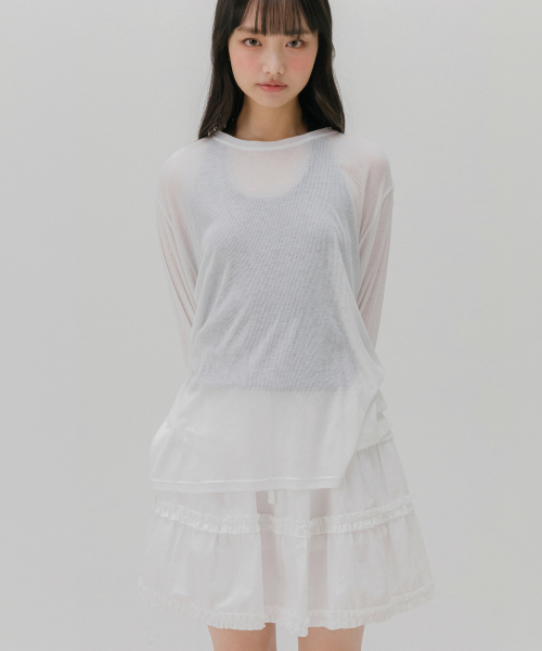 MELLOTORY(メロートリー)の「シースルーリップTシャツ (3色)(Tシャツ/カットソー・レディース・グレー/ホワイト/ライトピンク・FREE)」の6枚目の写真