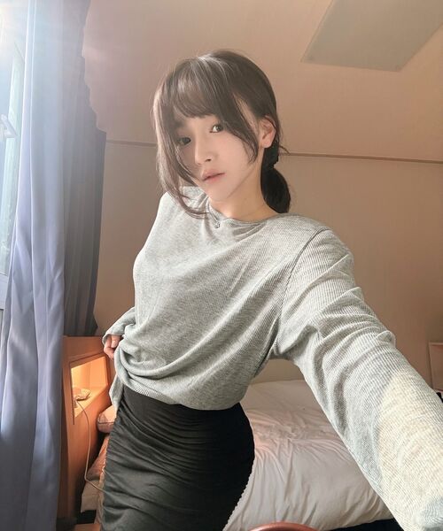 MELLOTORY(メロートリー)の「シースルーリップTシャツ (3色)(Tシャツ/カットソー・レディース・グレー/ホワイト/ライトピンク・FREE)」の5枚目の写真