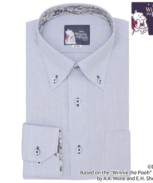 TOKYO SHIRTS(トウキョウシャツ)の「【くまのプーさん】形態安定ノンアイロン ボタンダウン 長袖ビジネスワイシャツ(ビジネスシャツ・メンズ・ブルー・首回り41cm-裄丈82cm/首回り39cm-裄丈84cm/首回り39cm-裄丈80cm/首回り43cm-裄丈86cm/首回り43cm-裄丈82cm/首回り42cm-裄丈86cm/首回り42cm-裄丈82cm/首回り41cm-裄丈86cm)」の1枚目の写真