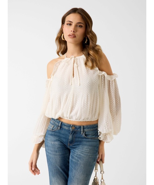 Guess(ゲス)の「EMILIA Cold Shoulder Top ブラウス(シャツ/ブラウス・レディース・ホワイト・MEDIUM/SMALL/X-SMALL/LARGE)」の1枚目の写真