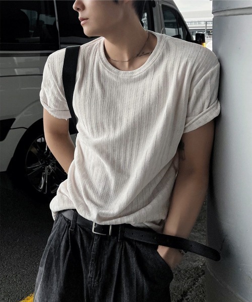 COSYHARU(コシハル)の「ベロアラウンド半袖Tシャツ(Tシャツ/カットソー・メンズ・チャコール/ブラック/ネイビー/ホワイト・LARGE/MEDIUM)」の9枚目の写真